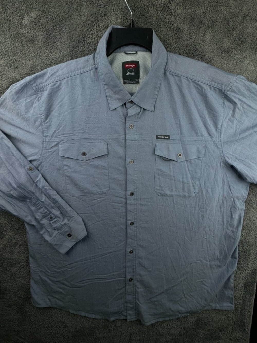Wrangler Regular Fit 2XL Blue Long Sleeve Button Up Shirt Outdoors Fishing